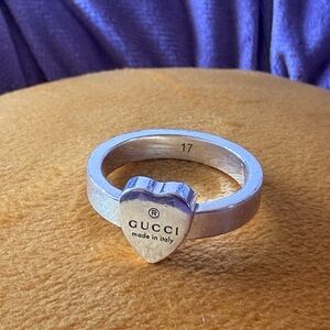 GUCCI Trademark Heart Ring, Sterling Silver, Size 17